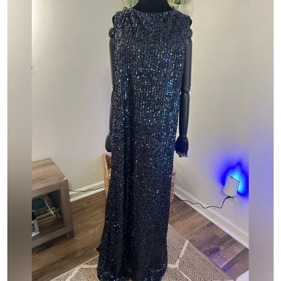 IEENA For MAC DUGGAL COWL BACK BOAT NECK SEQUINED GOWN sz 14 - Picture 1 of 7